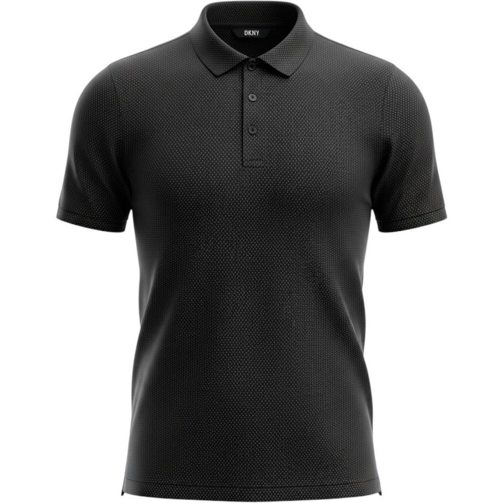 DKNY Polo Shirt Mens Medium Charcoal Grey Textured Micro Knit Cotton S/S